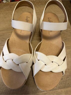 Life Stride Cream Braided Front Ankle-Strap Sandals